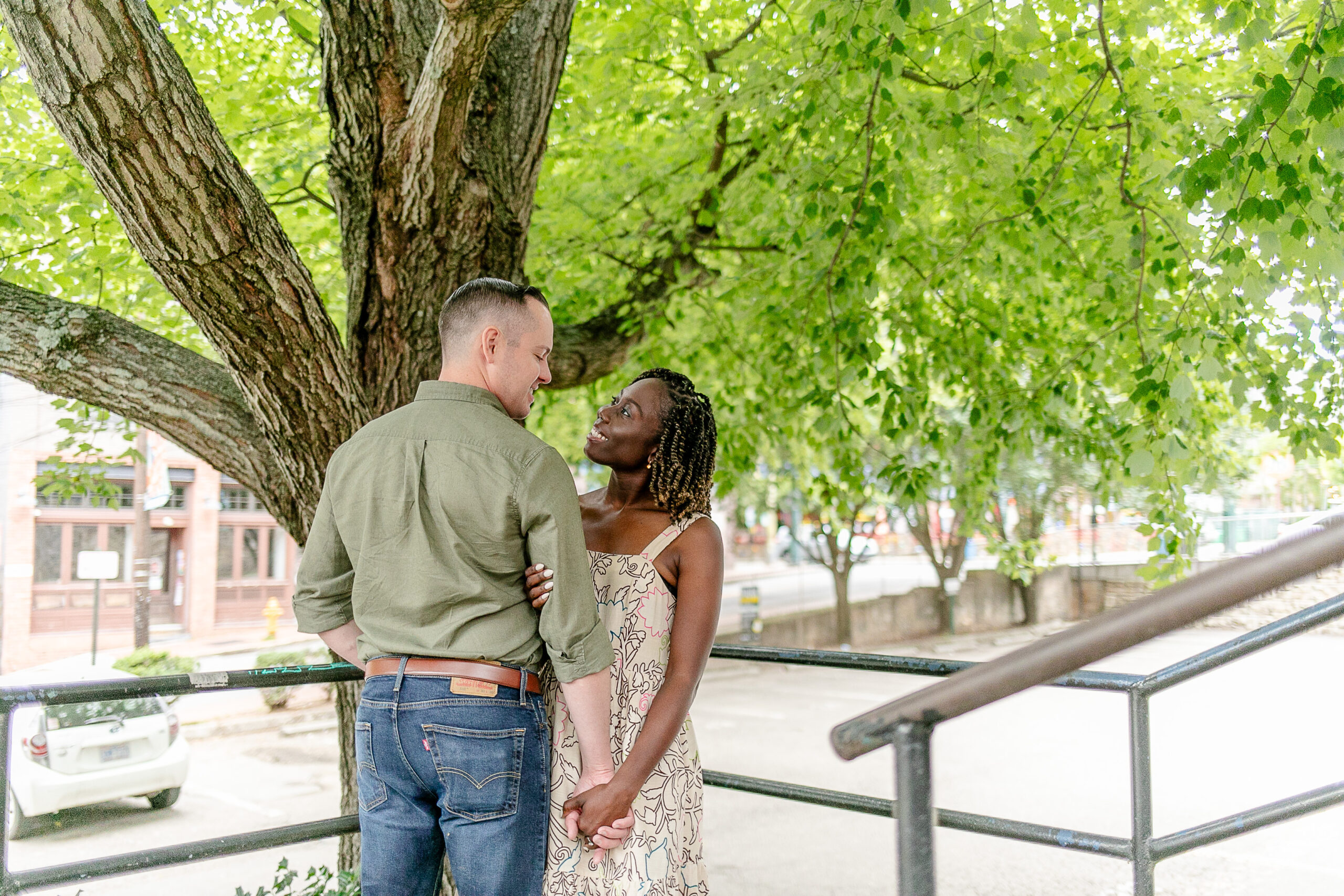 a man and a woman affectionately looking at each other 