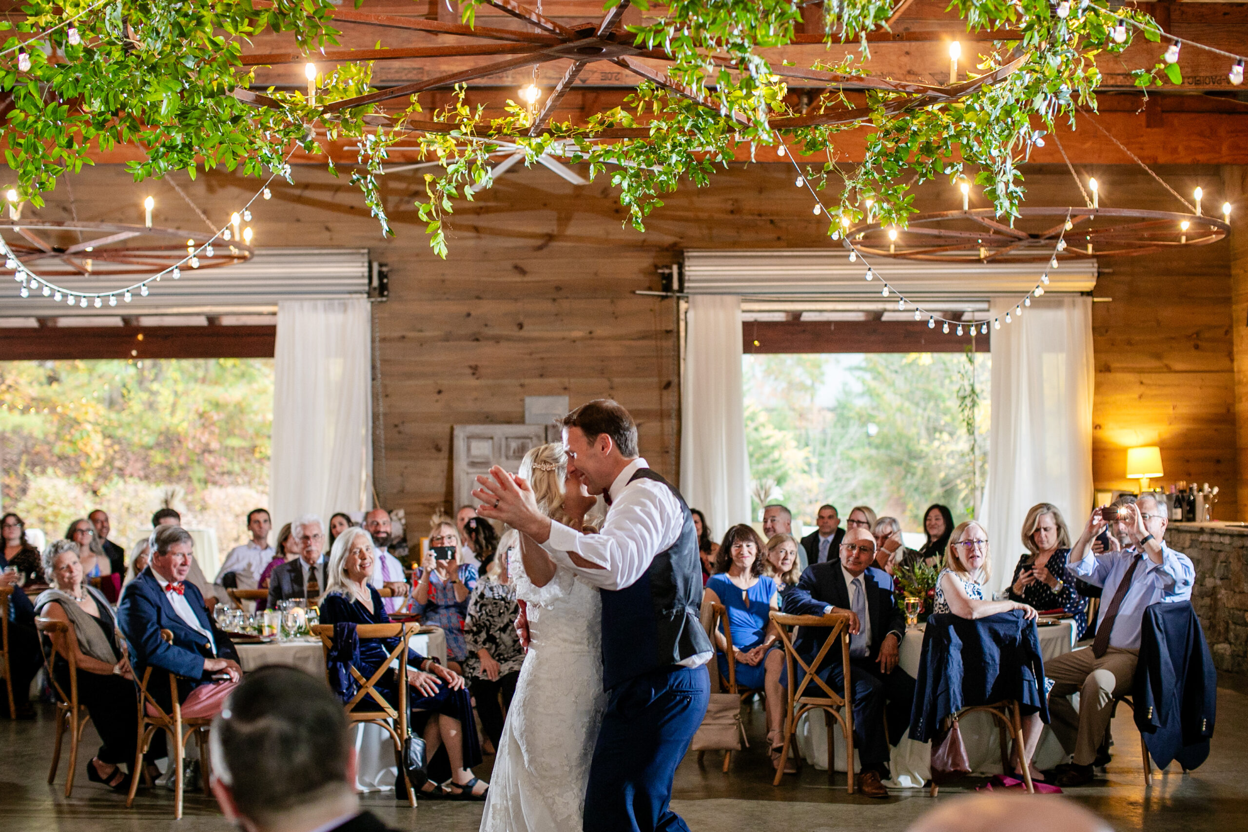 bride and groom dancing at the wedding reception 