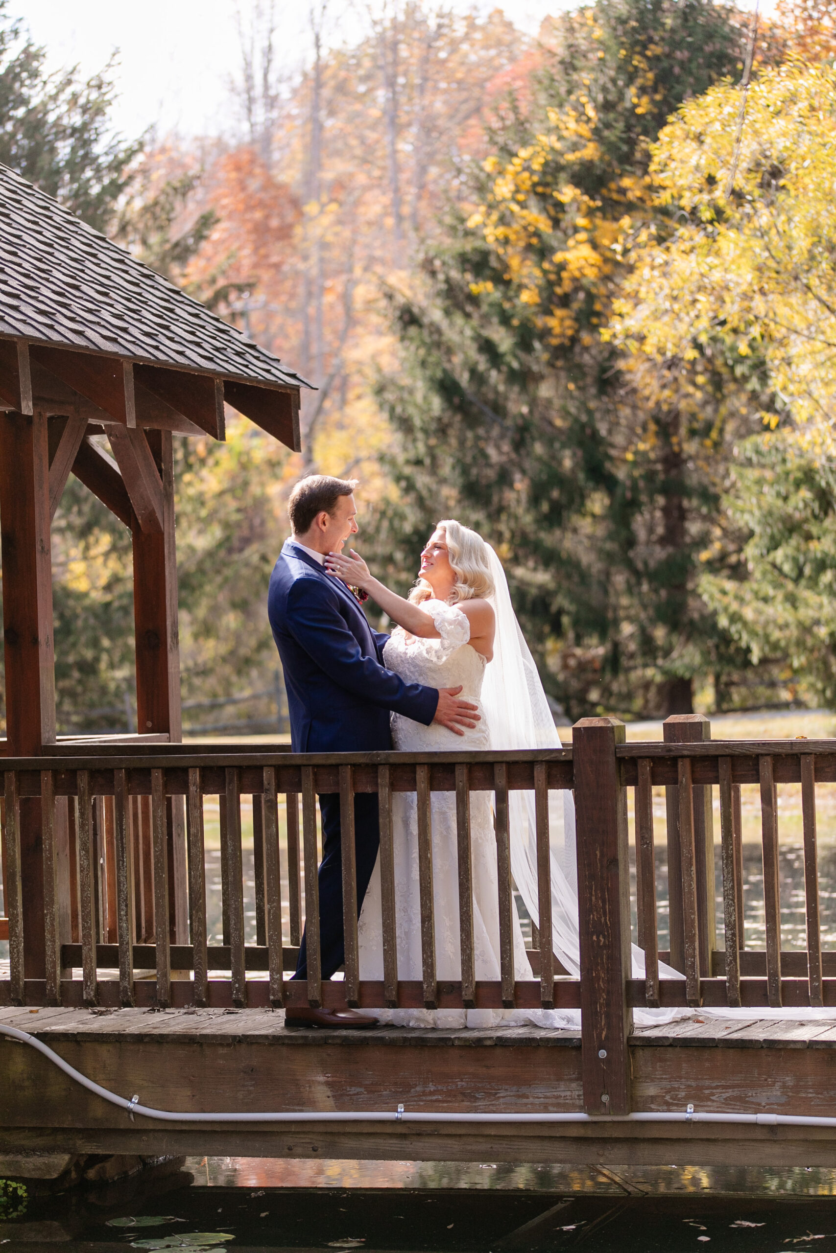 bride and groom looking at each other for the first time on their wedding day