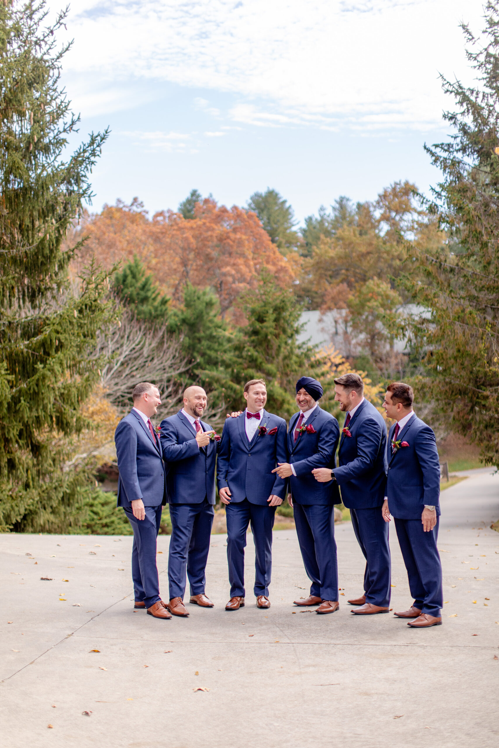 groom's party with six men in suits 